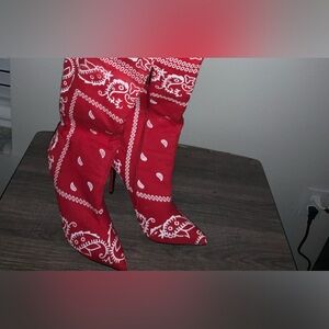 Knee high bandana fashion heel boot